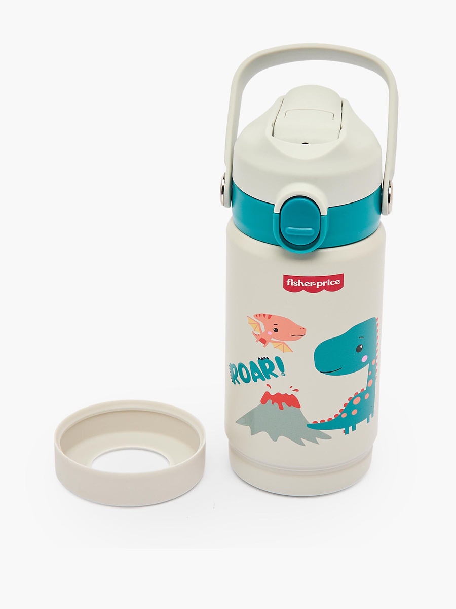 Fisher-Price Dinosaur Print Stainless Steel Water Bottle with Flip Spout and Handle