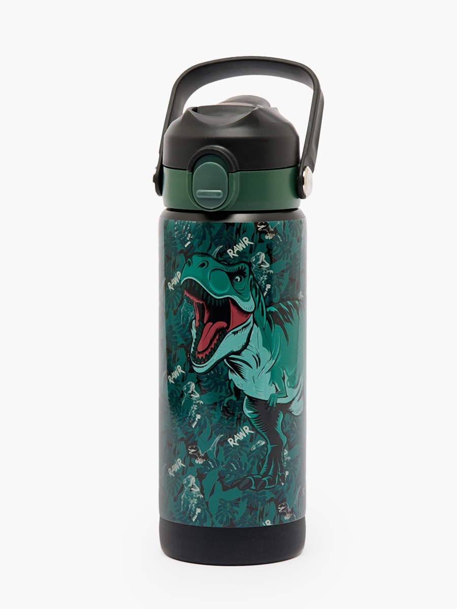 Dinosaur Print Stainless Steel Water Bottle with Flip Spout and Handle