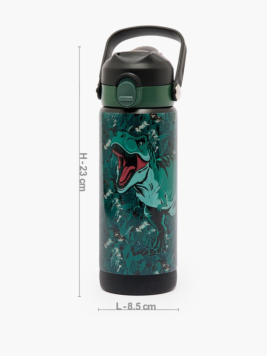 Dinosaur Print Stainless Steel Water Bottle with Flip Spout and Handle