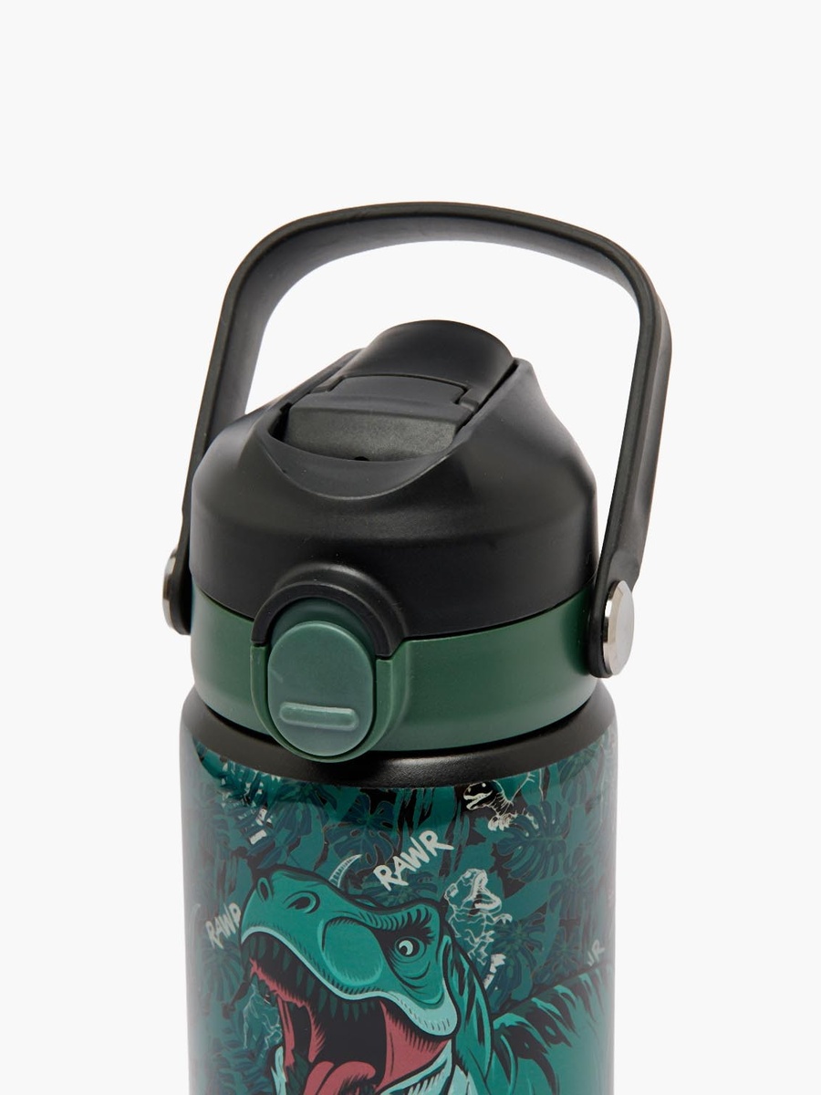 Dinosaur Print Stainless Steel Water Bottle with Flip Spout and Handle