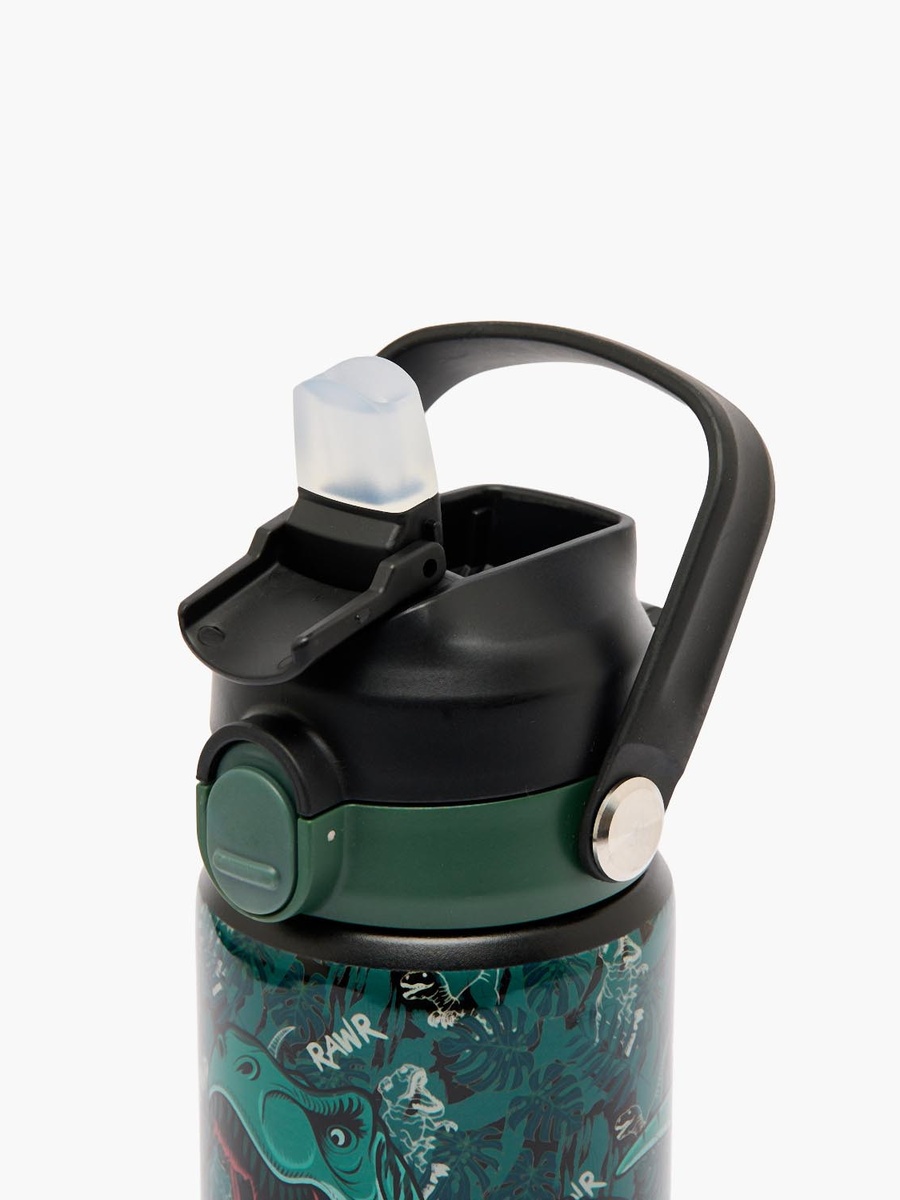 Dinosaur Print Stainless Steel Water Bottle with Flip Spout and Handle