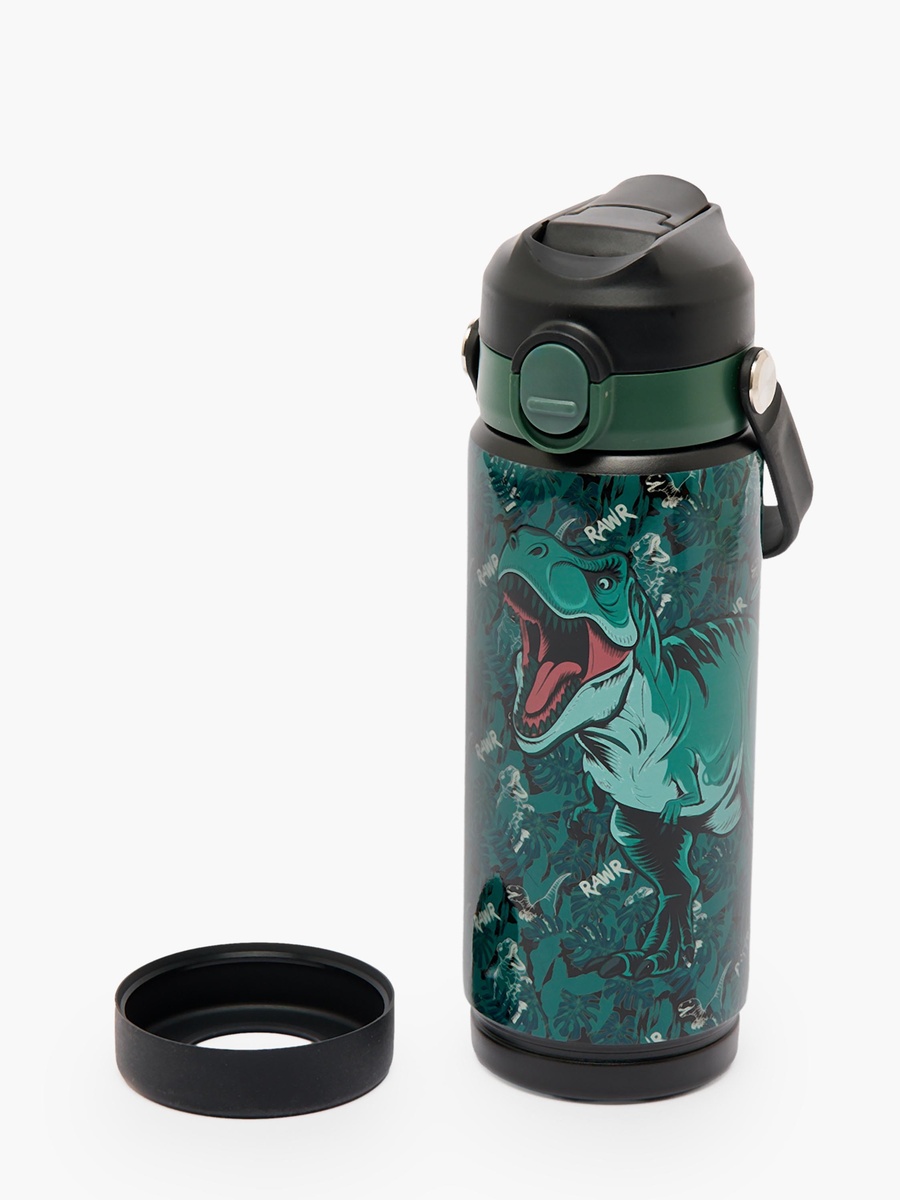 Dinosaur Print Stainless Steel Water Bottle with Flip Spout and Handle