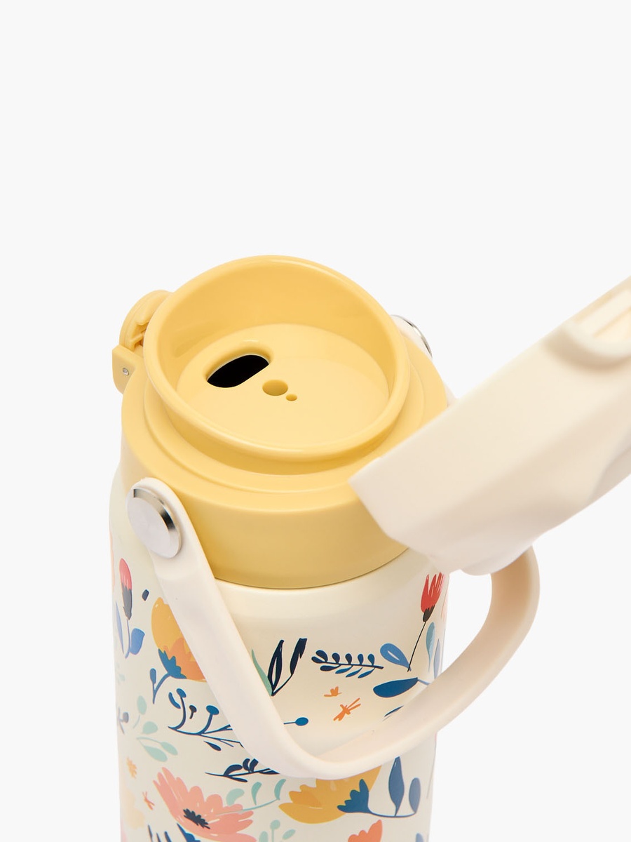 Floral Print Stainless Steel Water Bottle with Spout and Straw