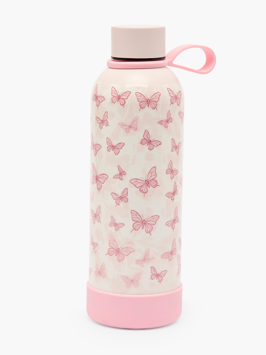 Butterfly Print Stainless Steel Water Bottle with Loop Handle