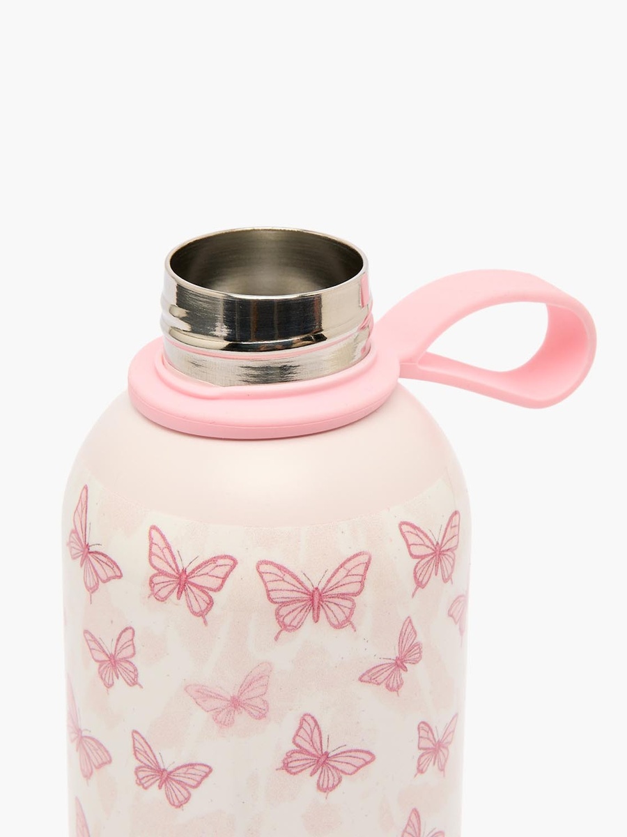 Butterfly Print Stainless Steel Water Bottle with Loop Handle