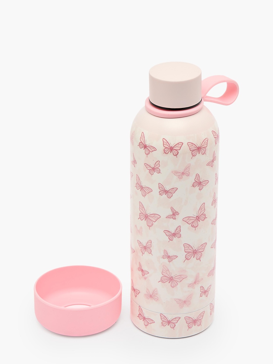 Butterfly Print Stainless Steel Water Bottle with Loop Handle