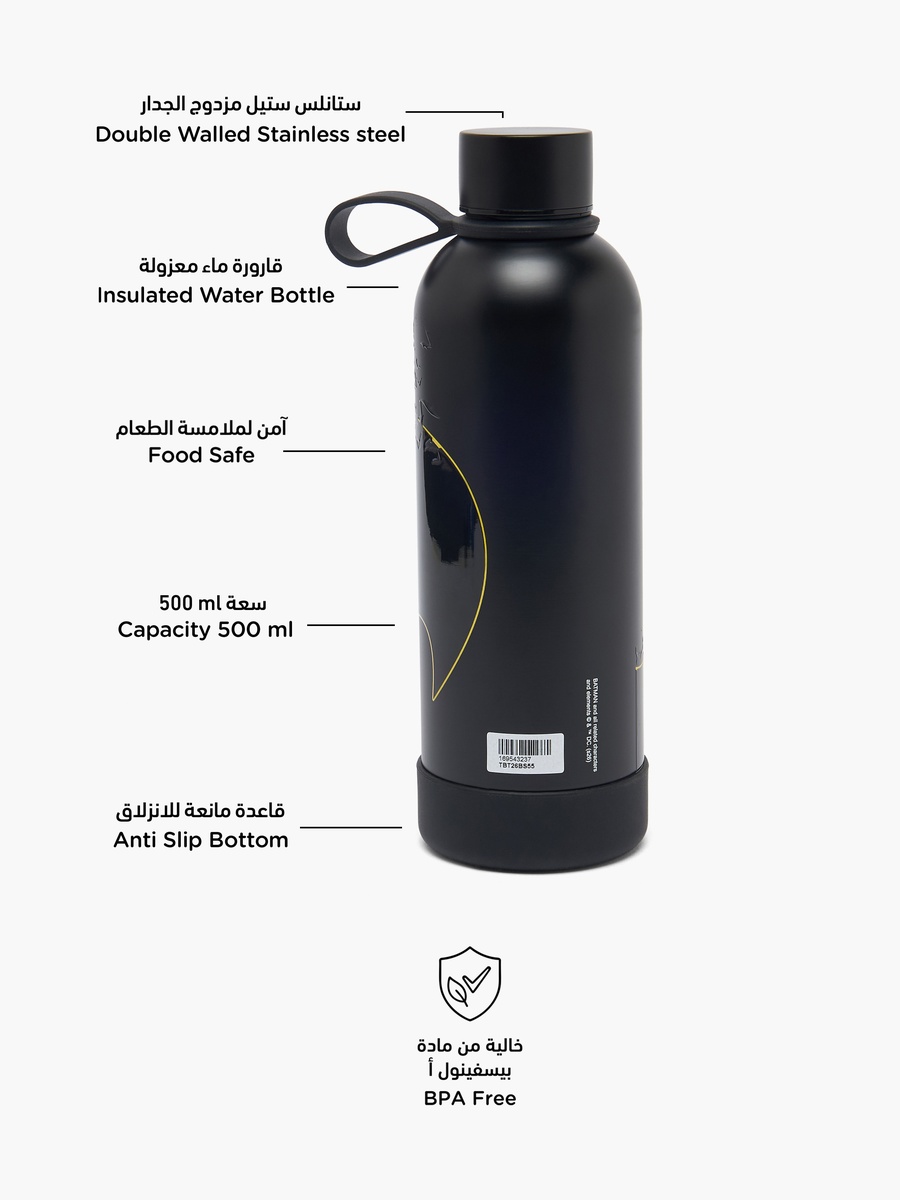 Batman Print Stainless Steel Water Bottle with Wide Mouth and Carry Loop