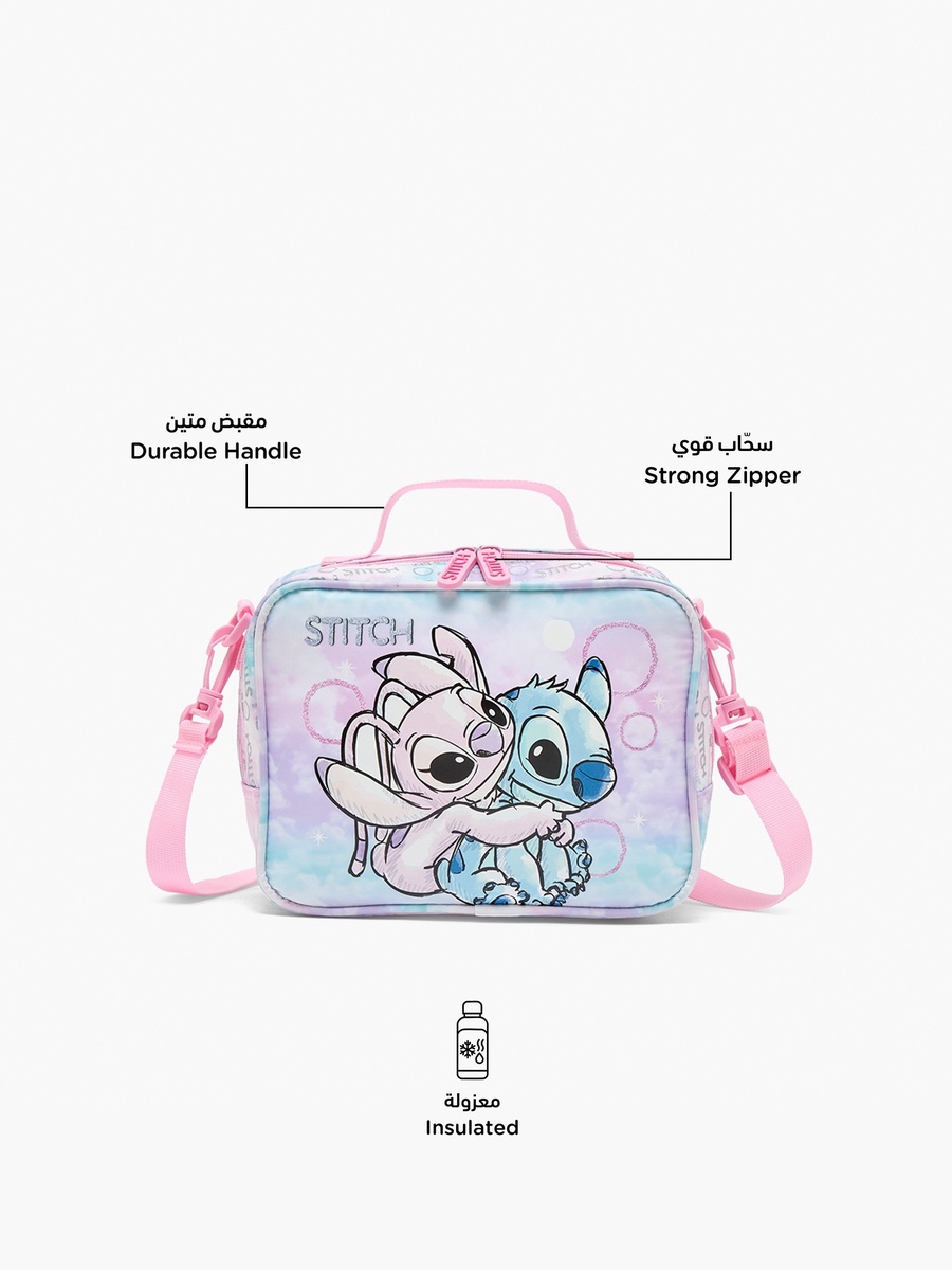 Stitch and Angel Print Lunch Bag with Detachable Strap