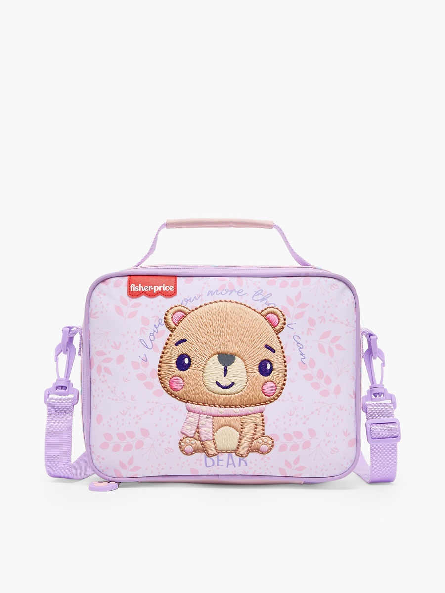 Bear Embroidered Lunch Bag with Detachable Strap