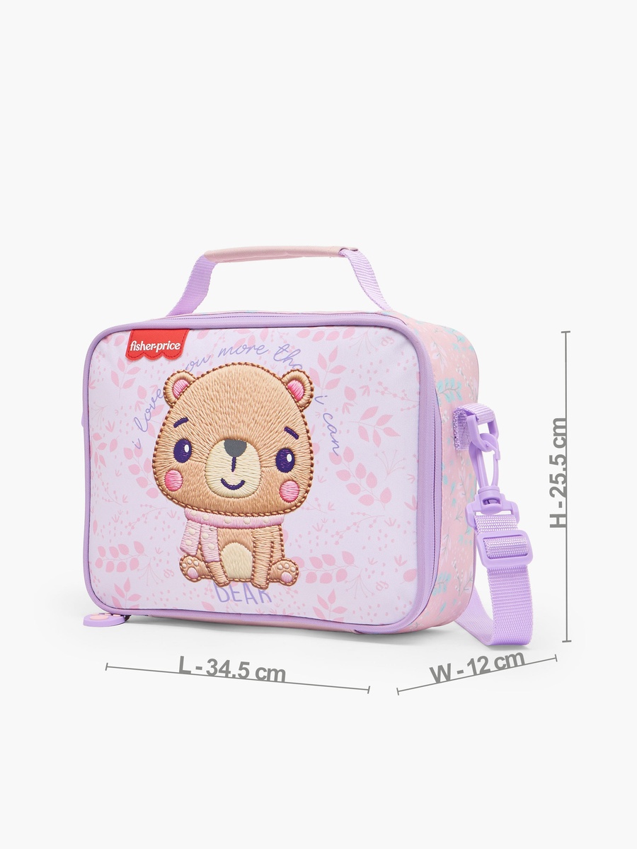 Bear Embroidered Lunch Bag with Detachable Strap