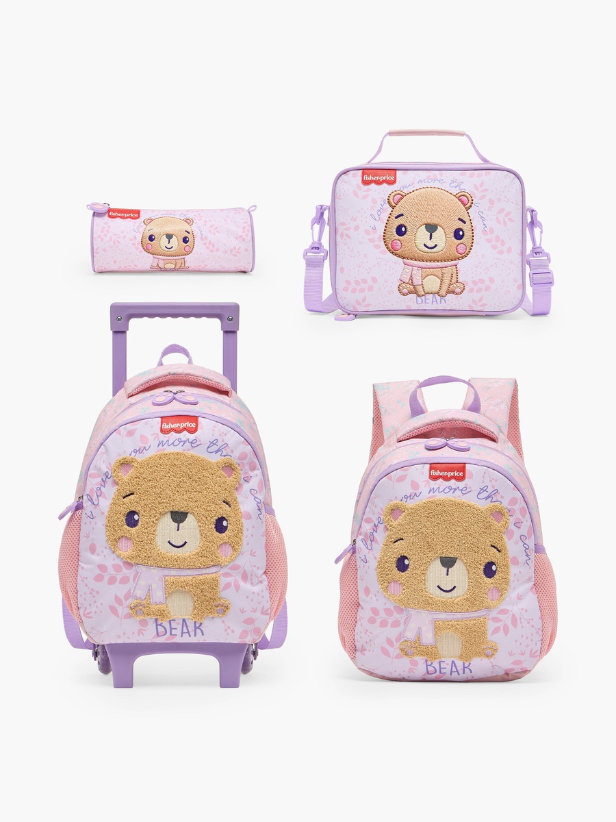 Bear Embroidered Lunch Bag with Detachable Strap
