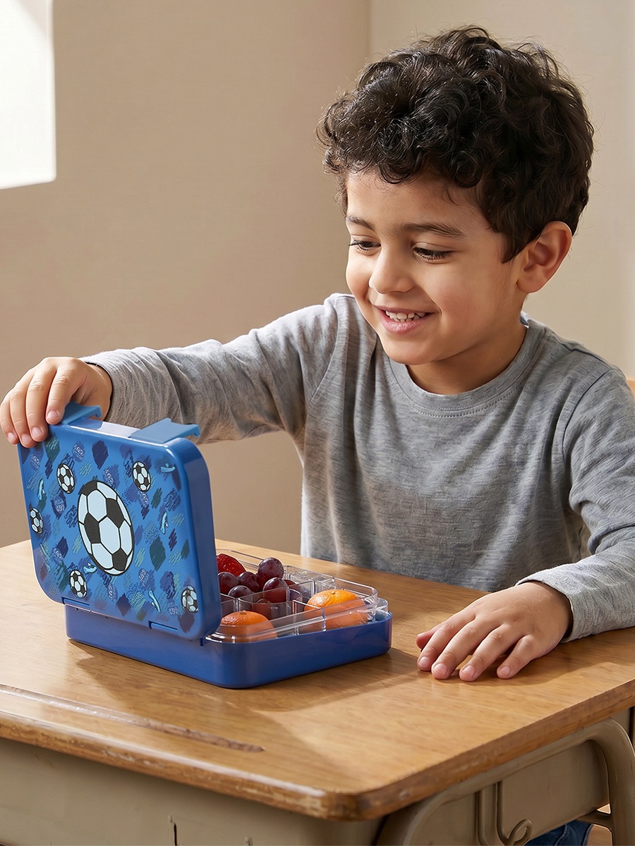 Football Print Bento Lunch Box with Clip Lock Lid - 750 ml