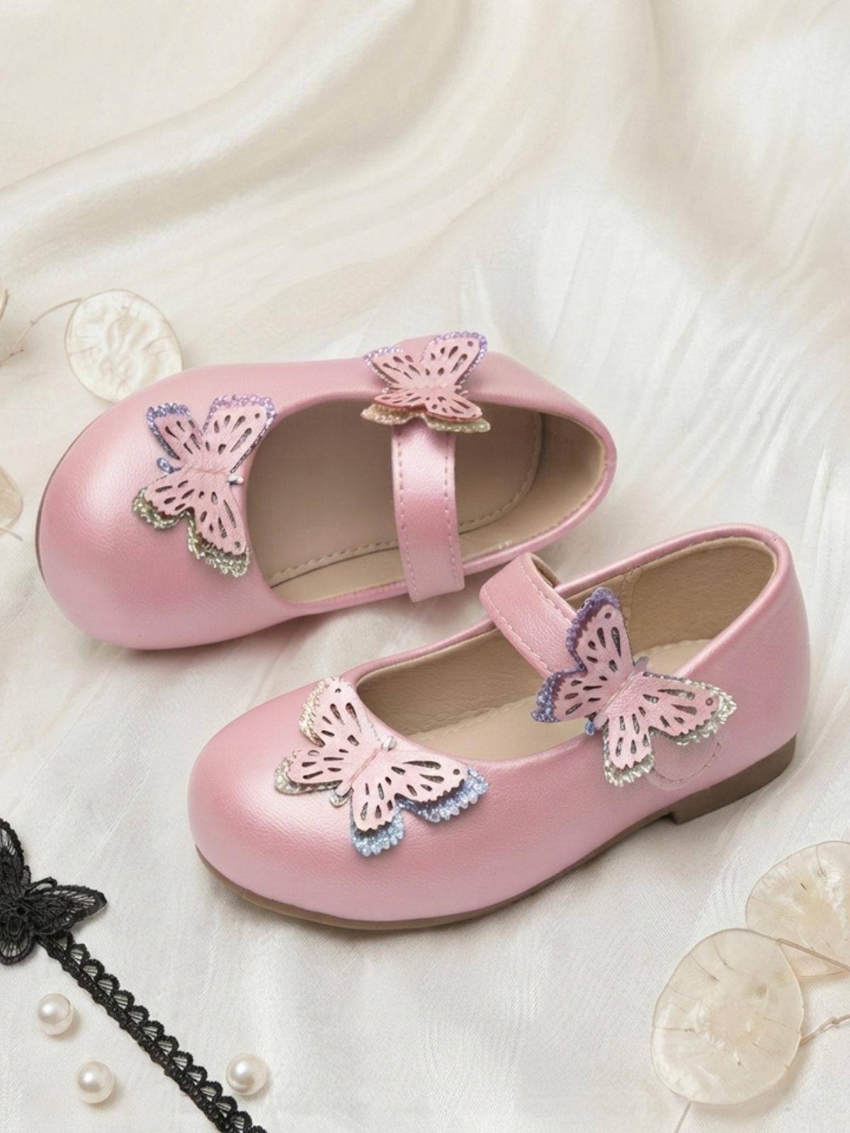 Pink Butterfly Mary Jane Ballerinas for Girls