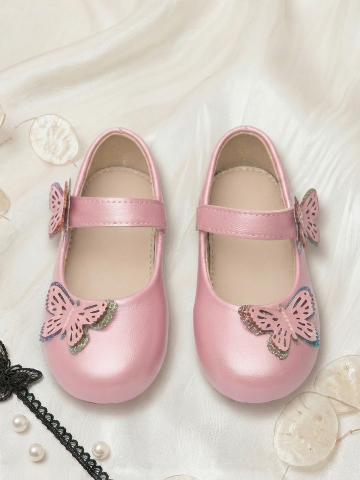 Pink Butterfly Mary Jane Ballerinas for Girls