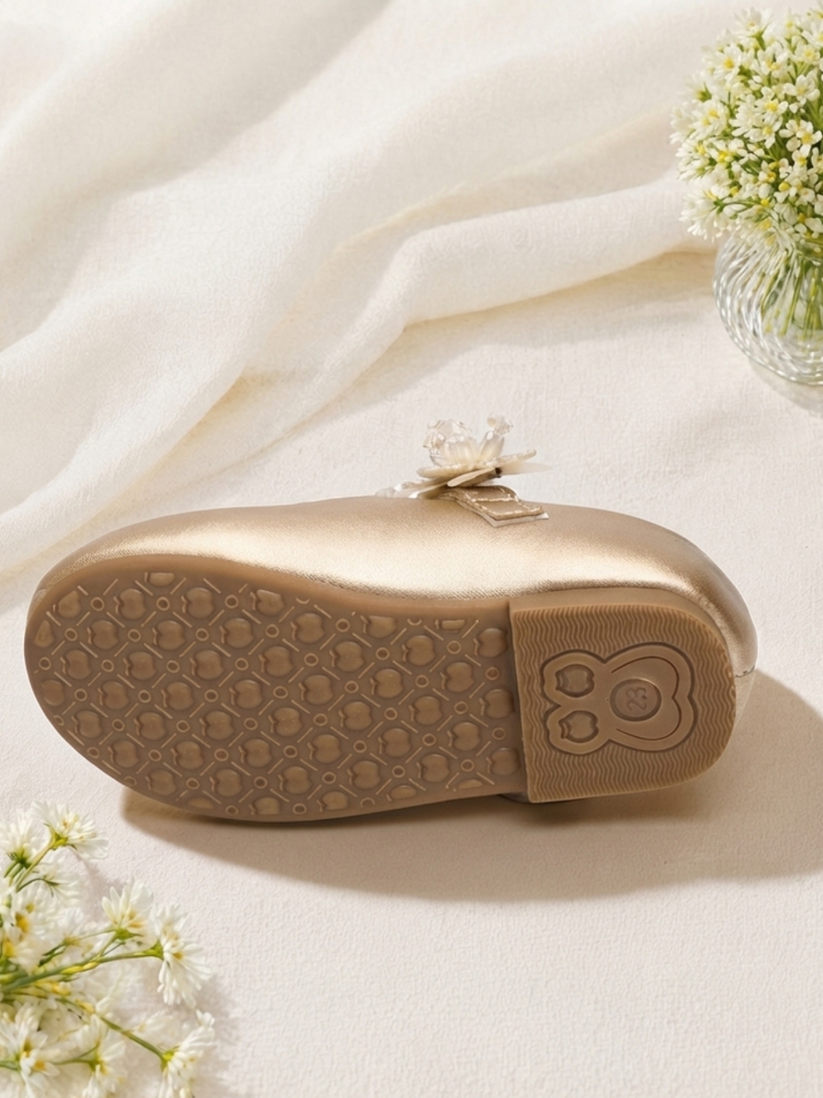 Girls Gold Floral Embellished Mary Jane Flats