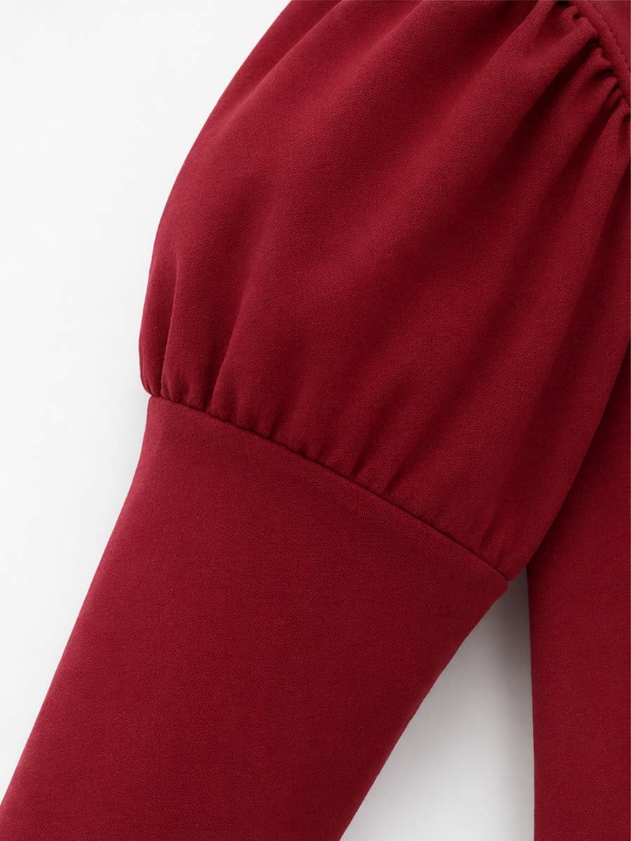 Girls Burgundy A-Line Midi Dress with Ruffle Sleeves