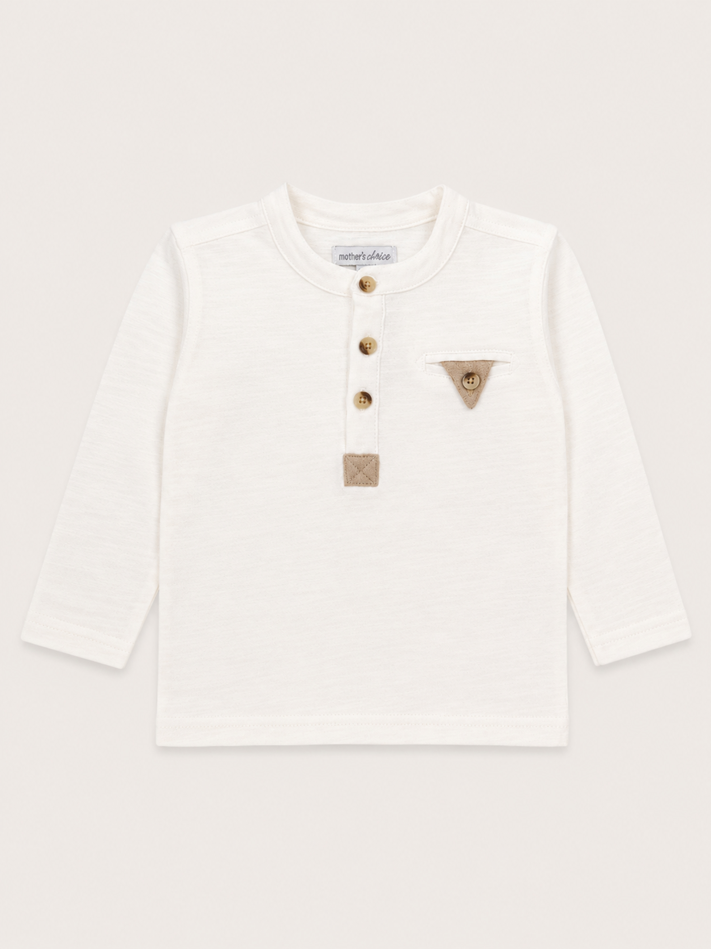 Baby White Cotton Long Sleeve Henley T-Shirt with Collar