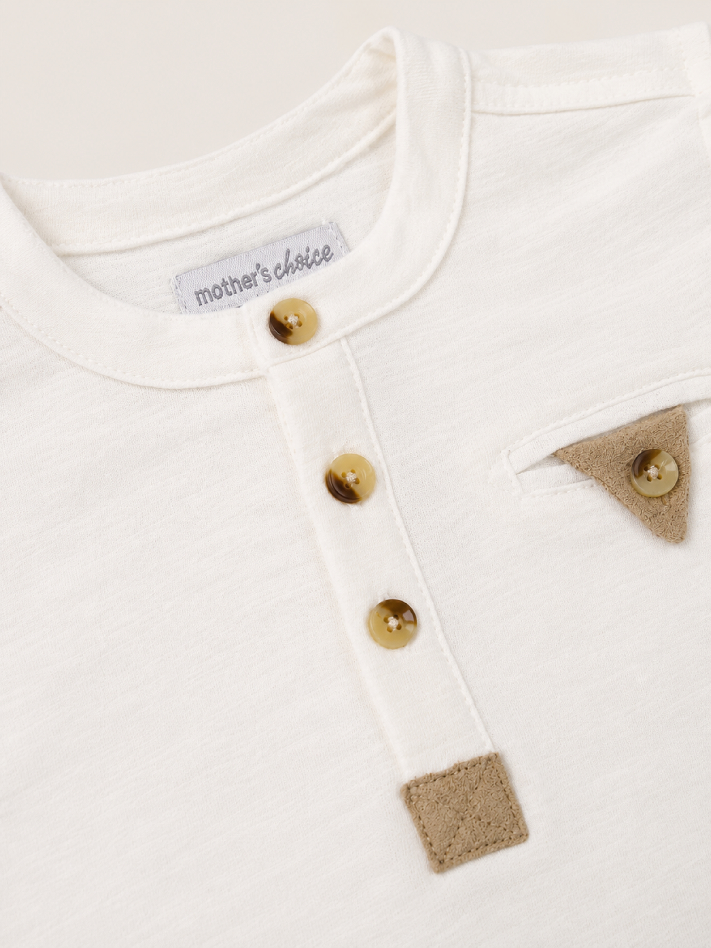 Baby White Cotton Long Sleeve Henley T-Shirt with Collar