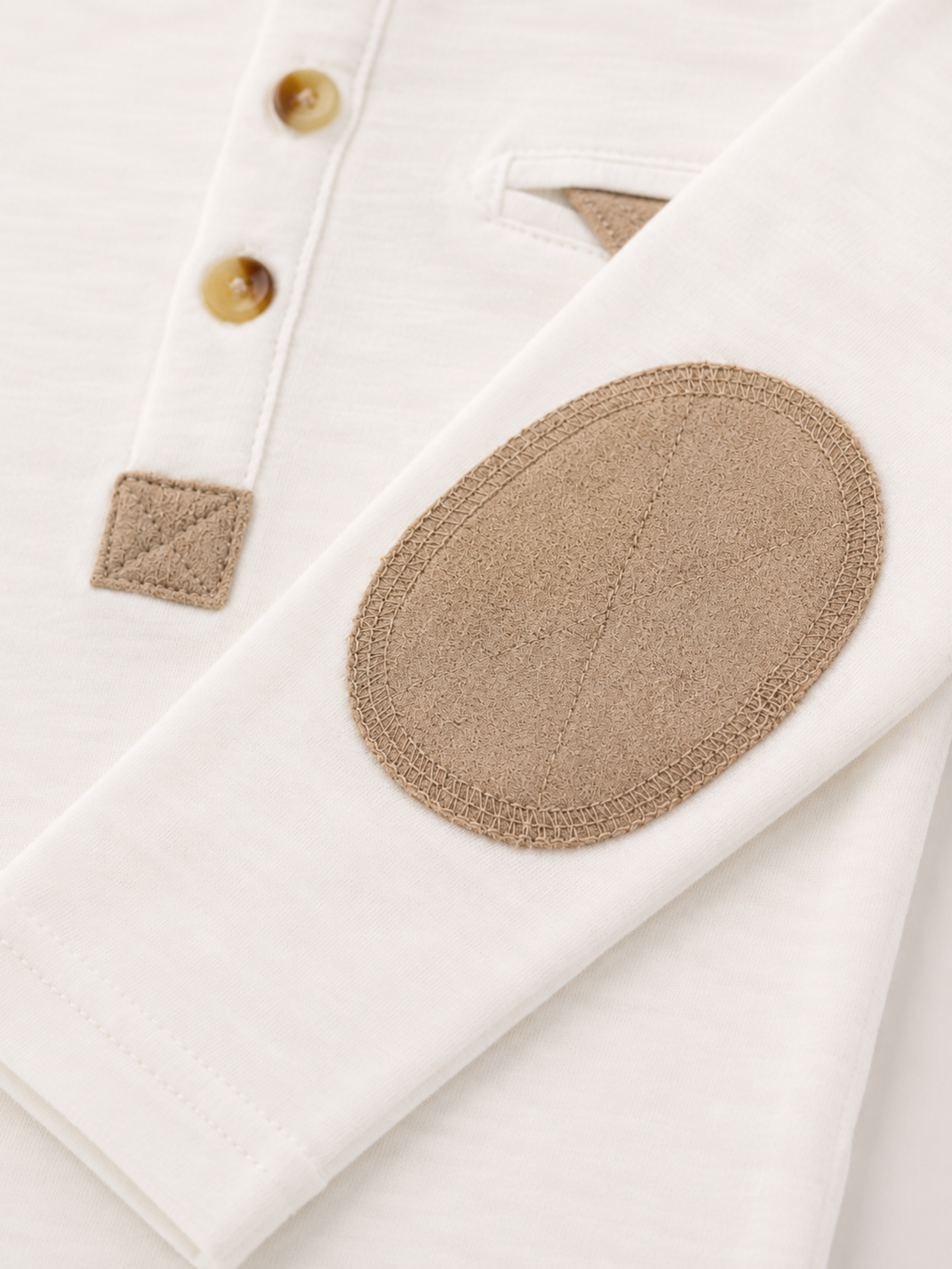 Baby White Cotton Long Sleeve Henley T-Shirt with Collar