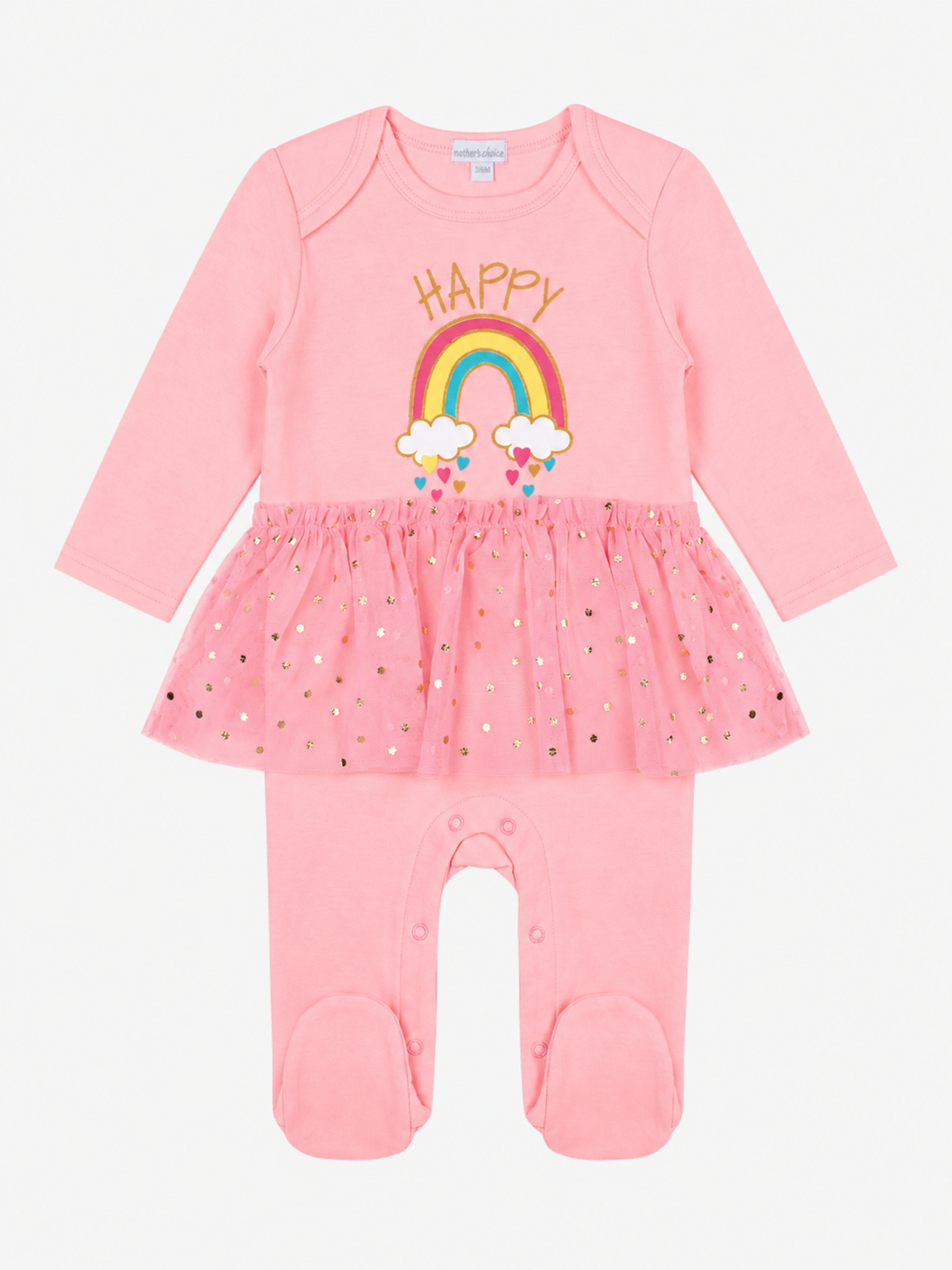 Baby Girl Coral Rainbow Tulle Jumpsuit