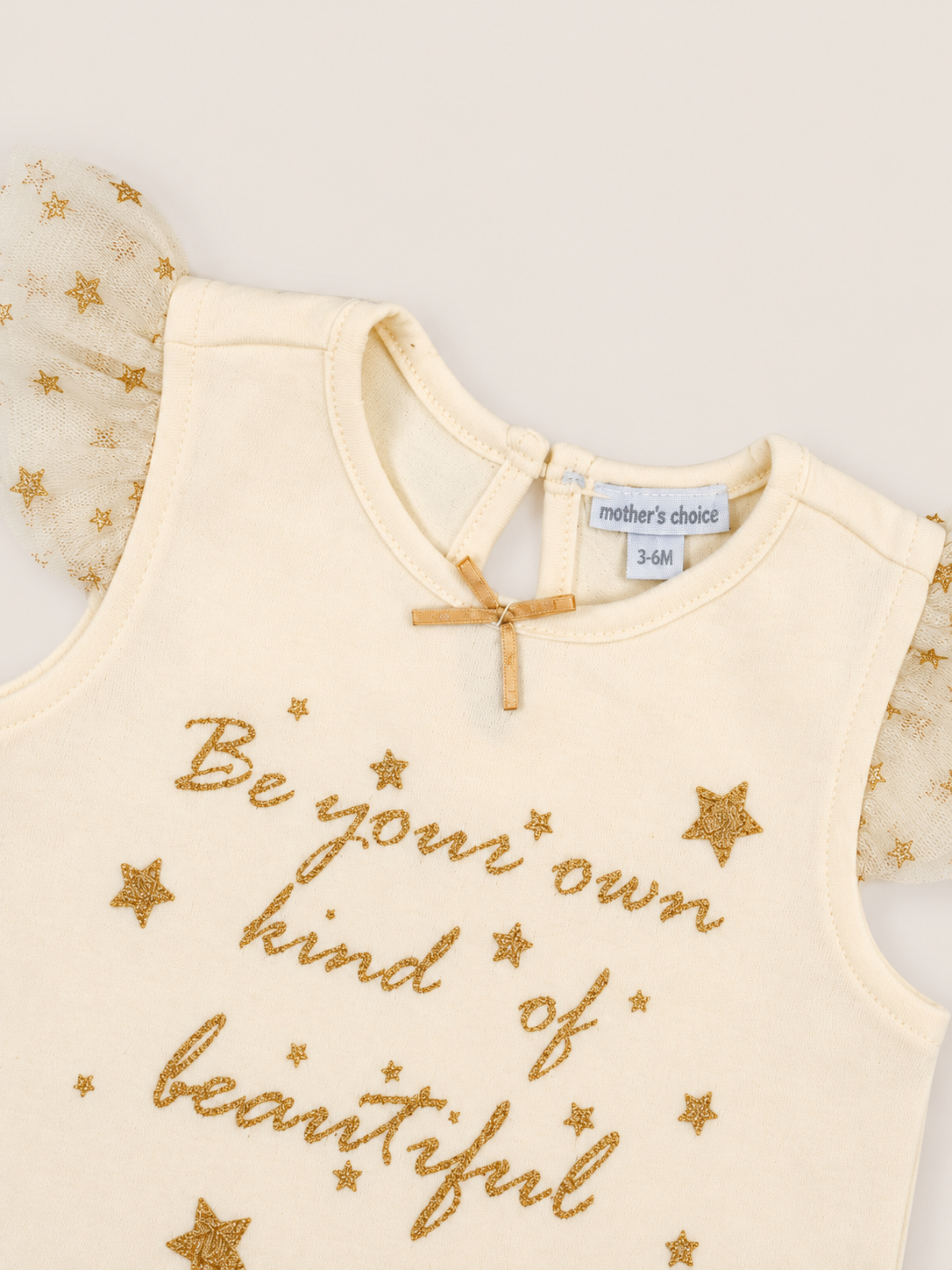 Baby Girl Cream Star Glitter Tulle Bodysuit