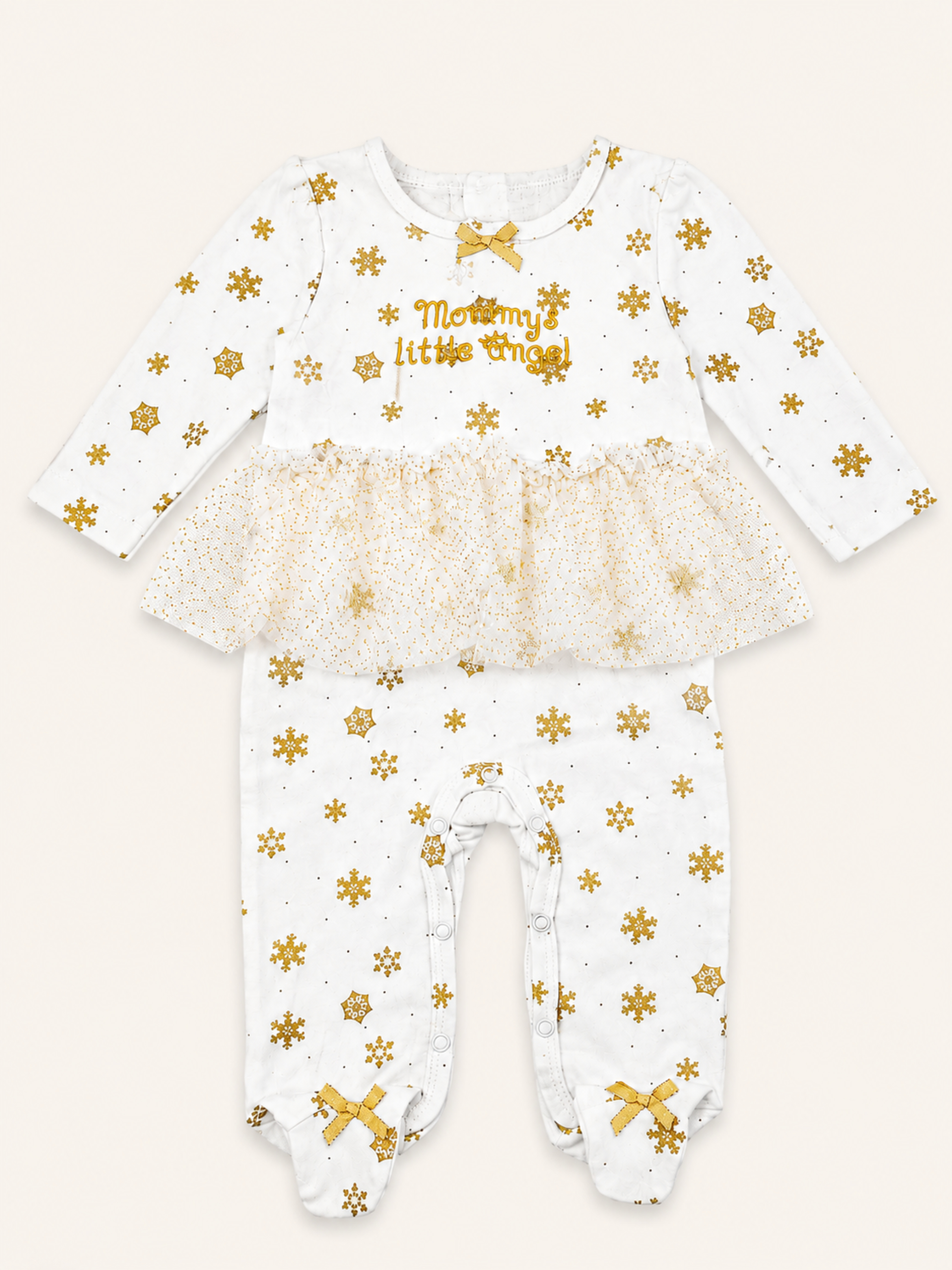 Baby Girl White Snowflake Fit and Flare Romper and Headband Set