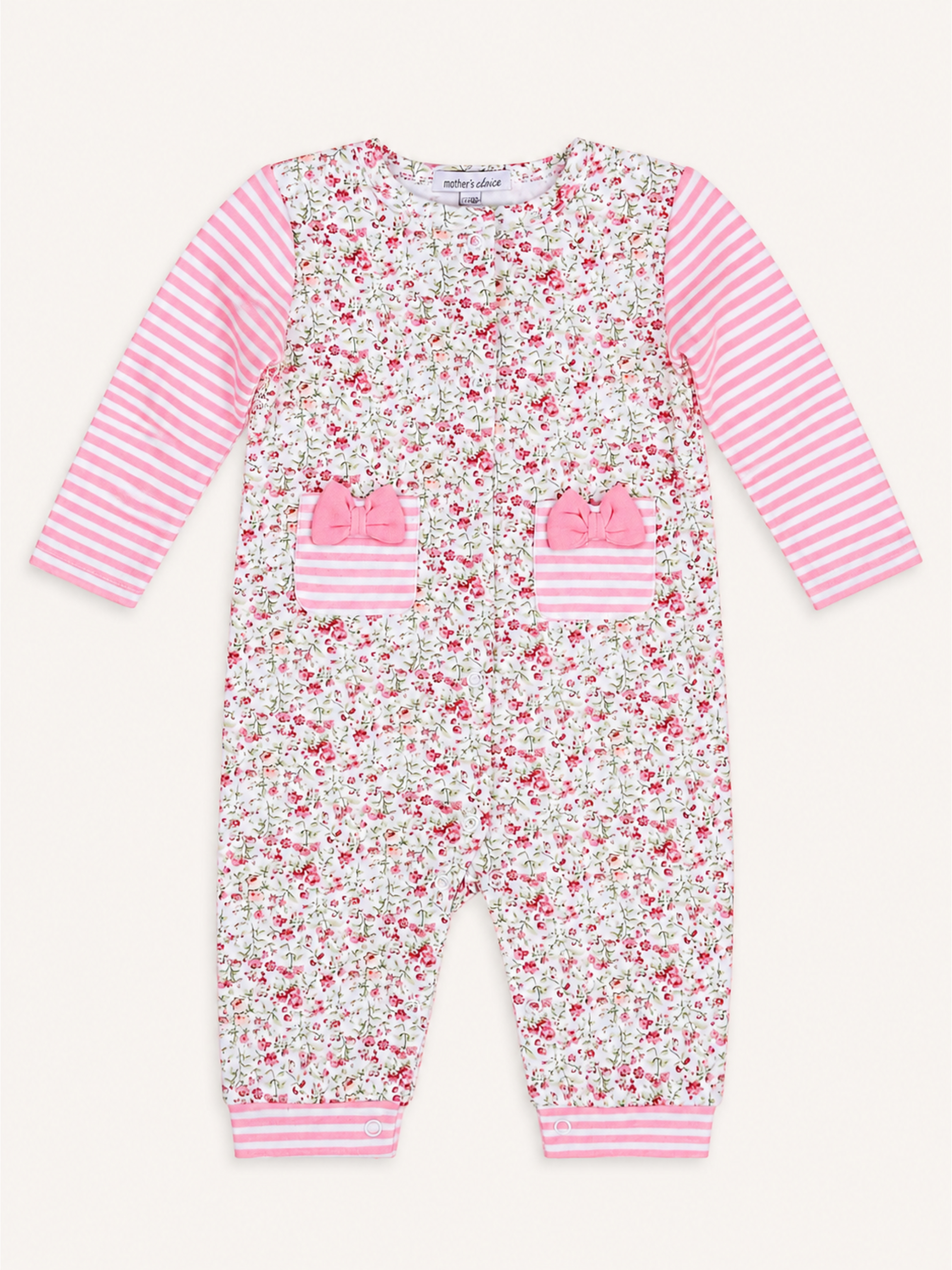 Baby Pink Floral Striped Long Sleeve Sleepsuit