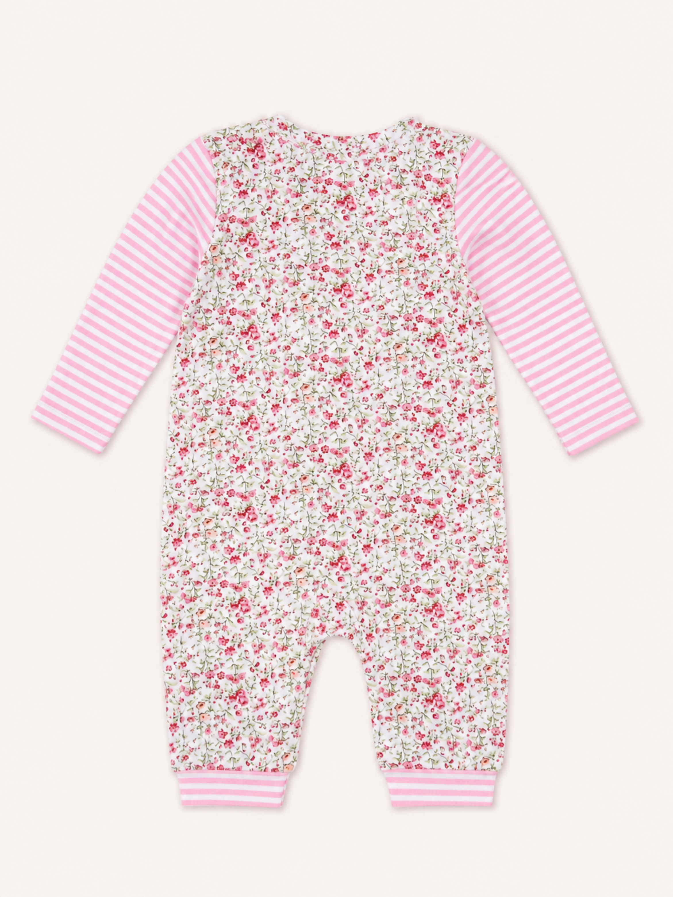 Baby Pink Floral Striped Long Sleeve Sleepsuit