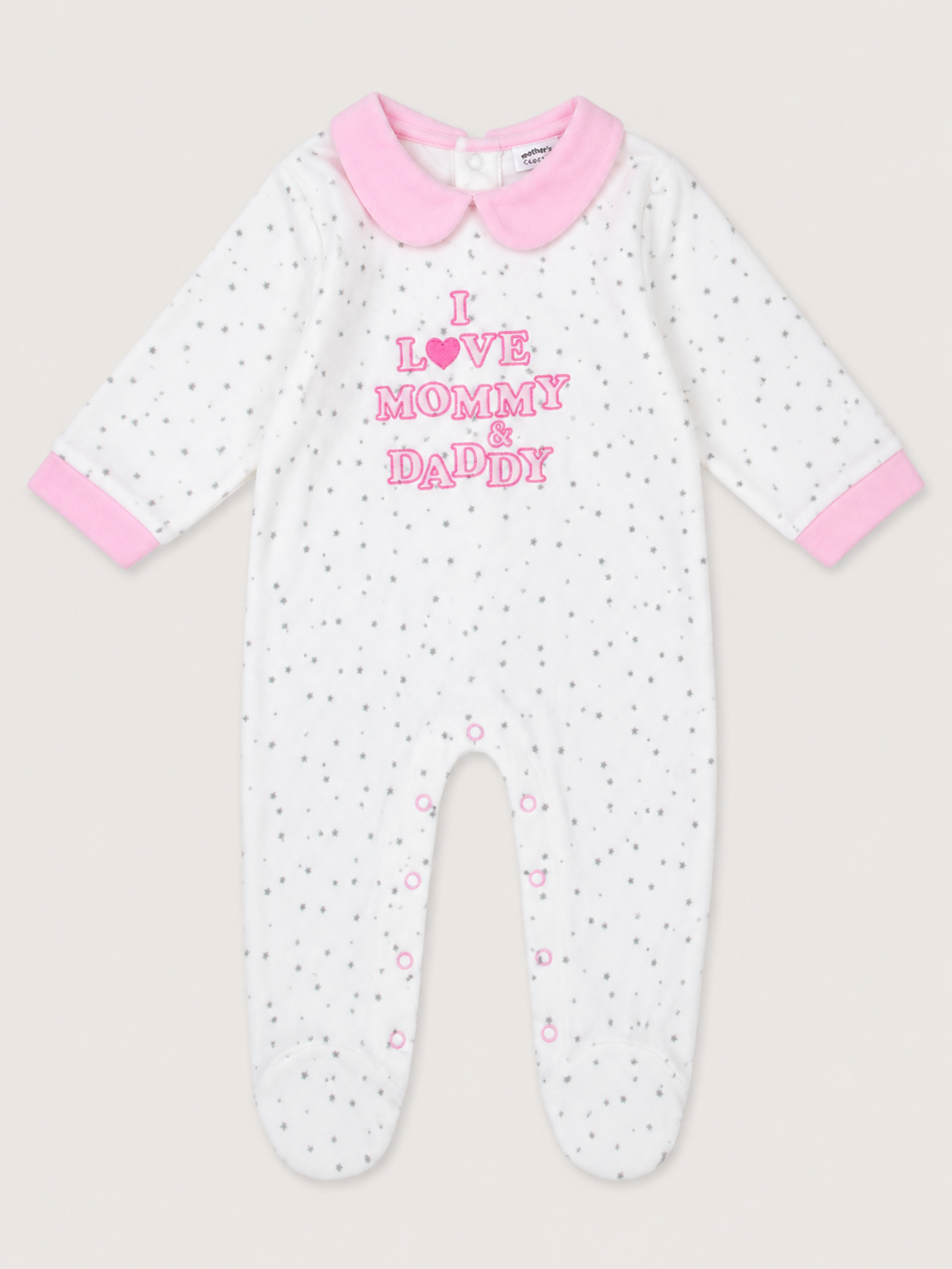 Baby Quilted Velour Footed Sleepsuit Long Sleeves