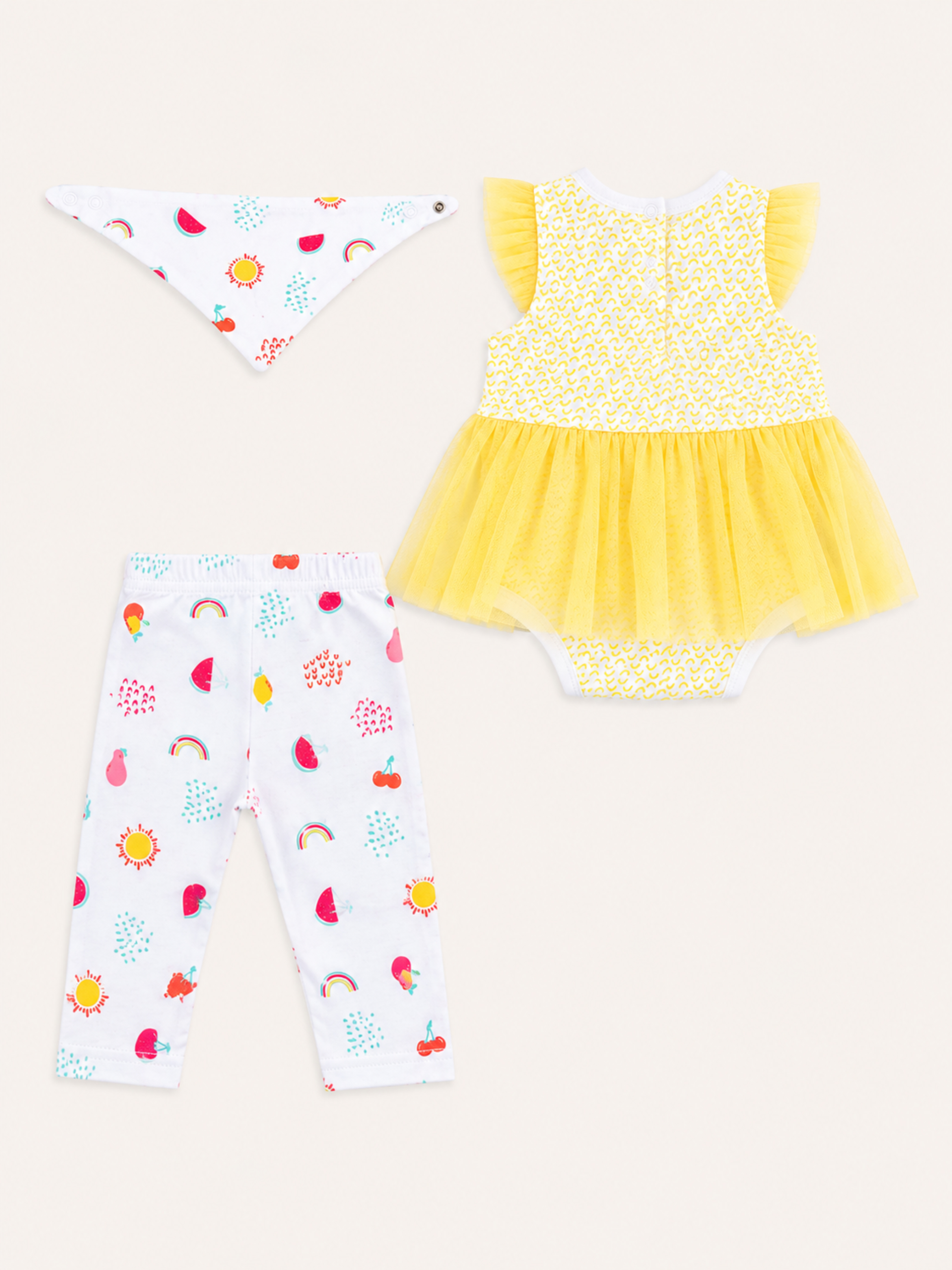 Baby Girls Princess Summer Fun Bodysuit, Leggings and Bib Set