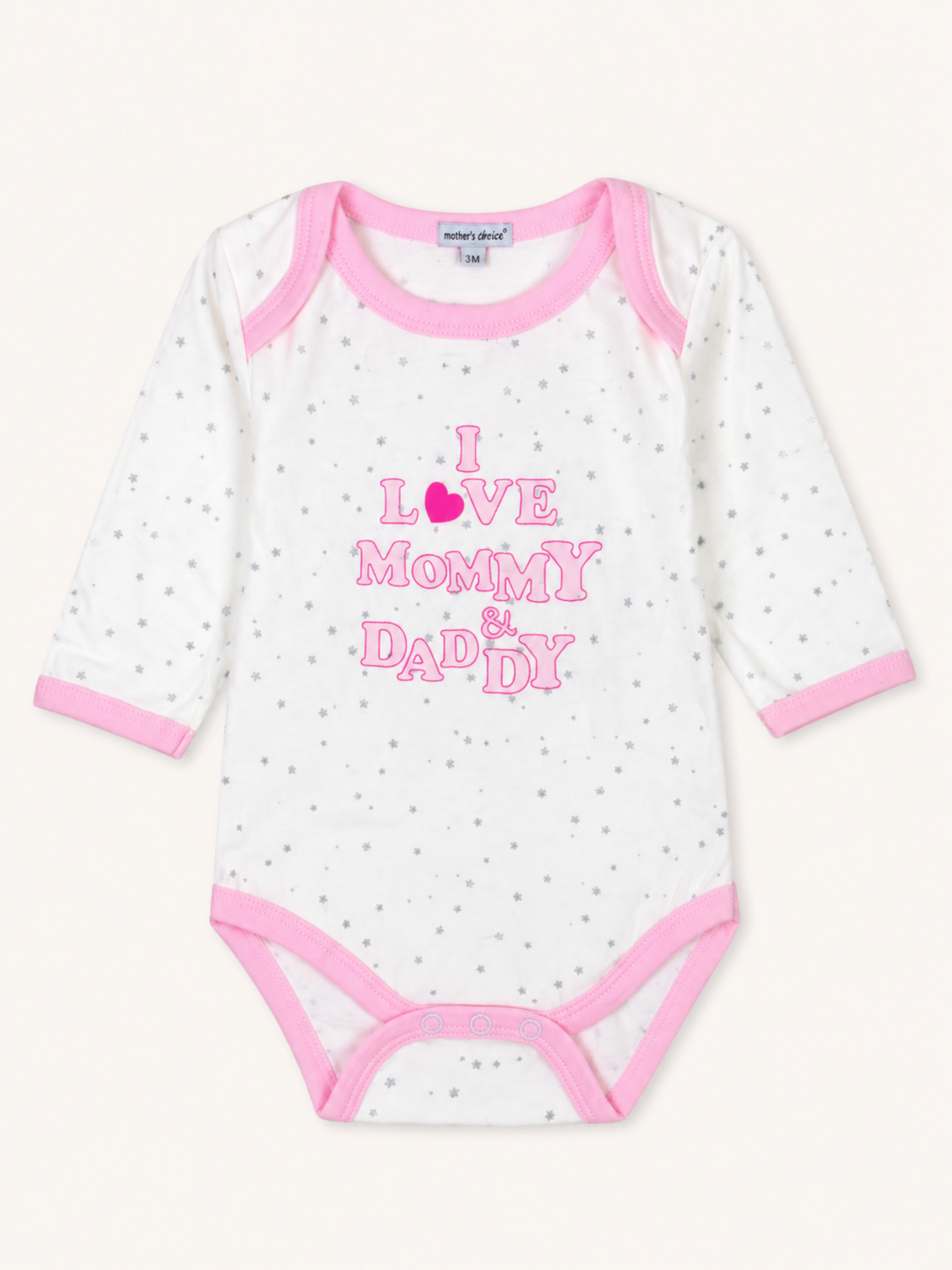 Baby Girl Pink I Love Mommy and Daddy 3-Piece Cotton Set - Bodysuit, Footed Jumpsuit and Bib