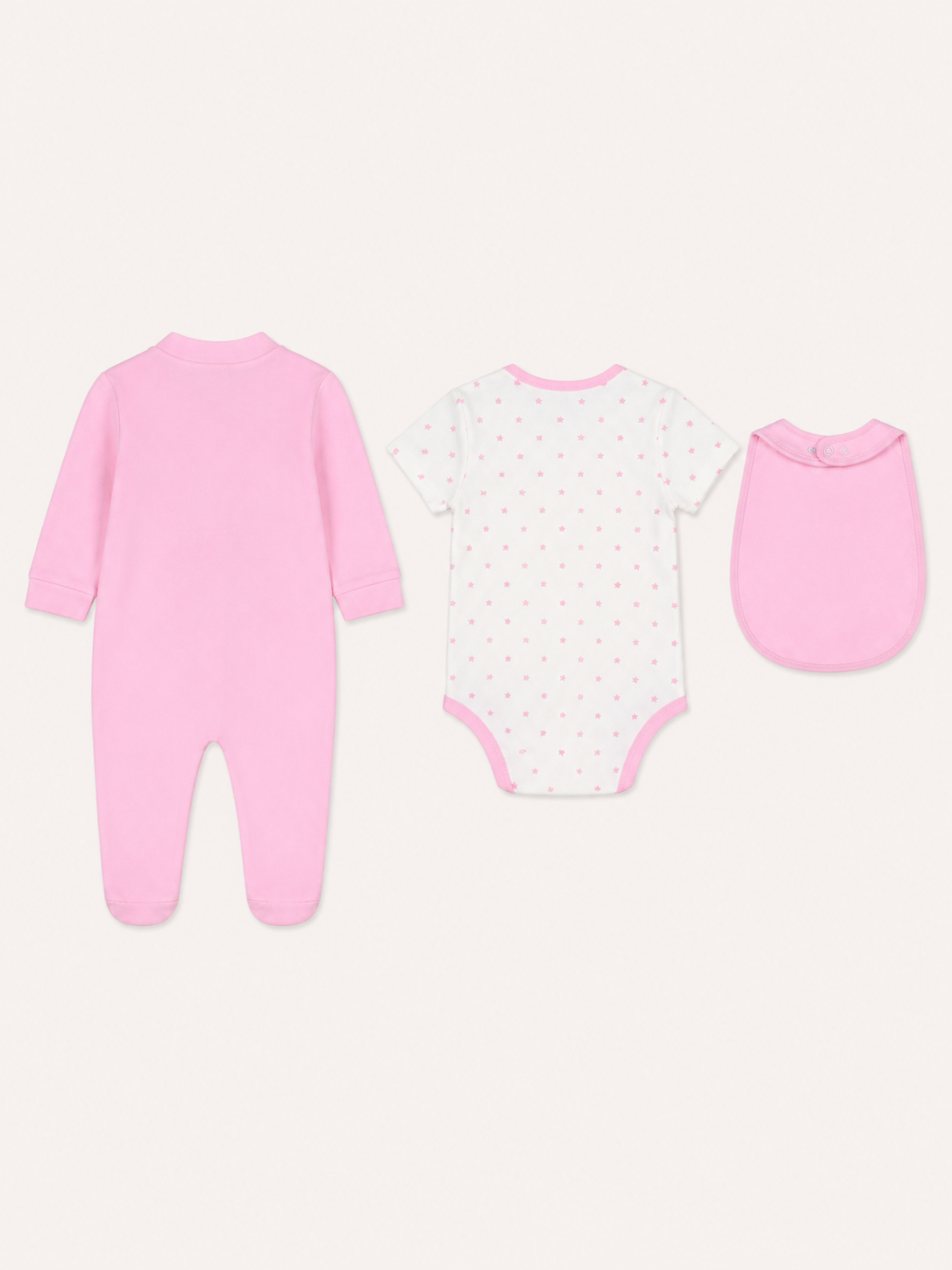 Baby Girl Pink I Love Mommy and Daddy 3-Piece Cotton Set - Bodysuit, Footed Jumpsuit and Bib