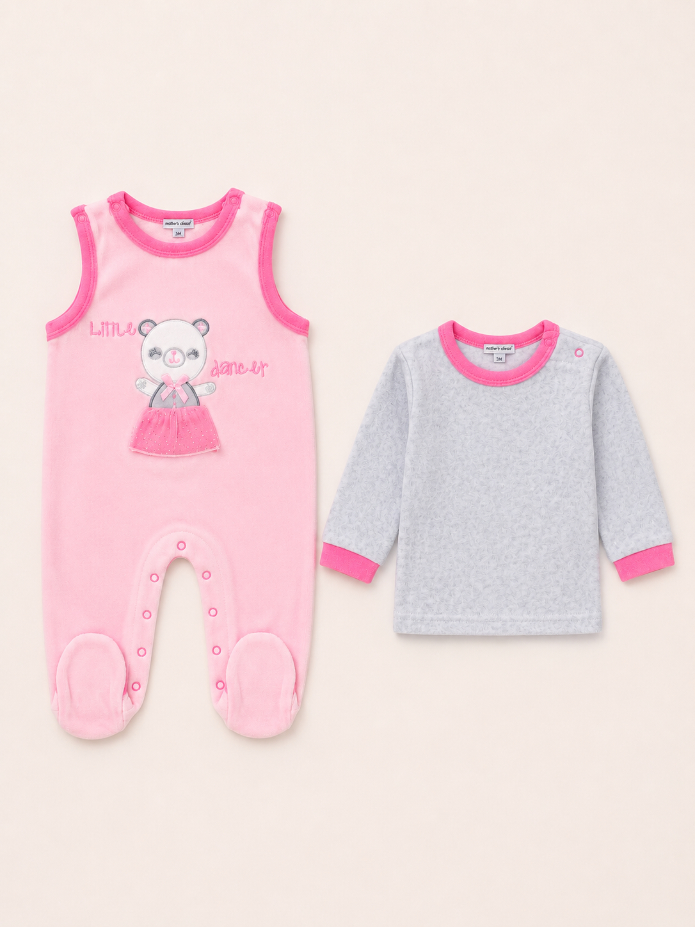 Baby Girls Pink and Grey Little Dancer Velour Jumpsuit and Long Sleeve Top Set
