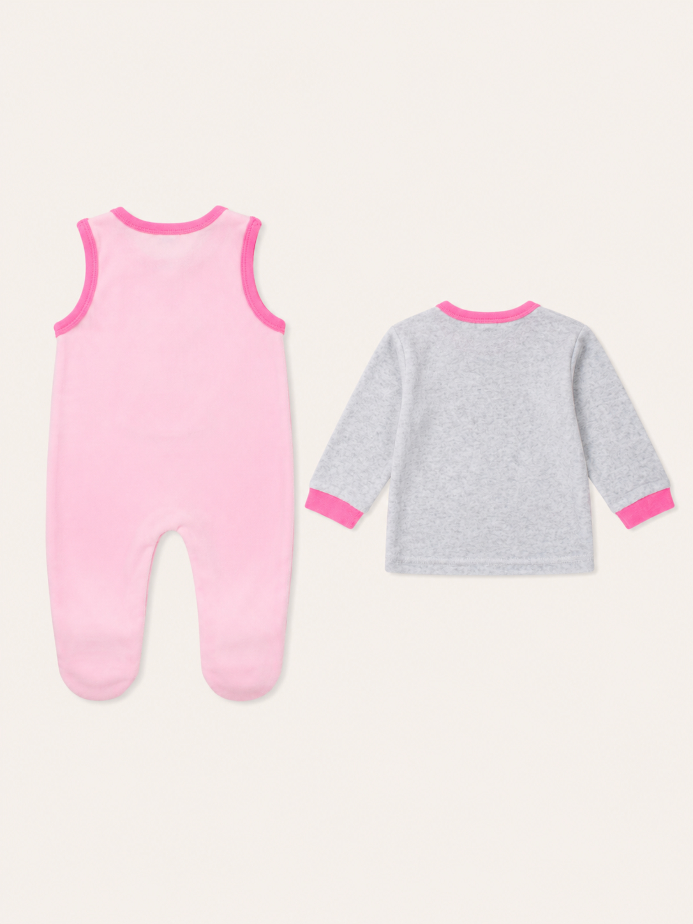 Baby Girls Pink and Grey Little Dancer Velour Jumpsuit and Long Sleeve Top Set