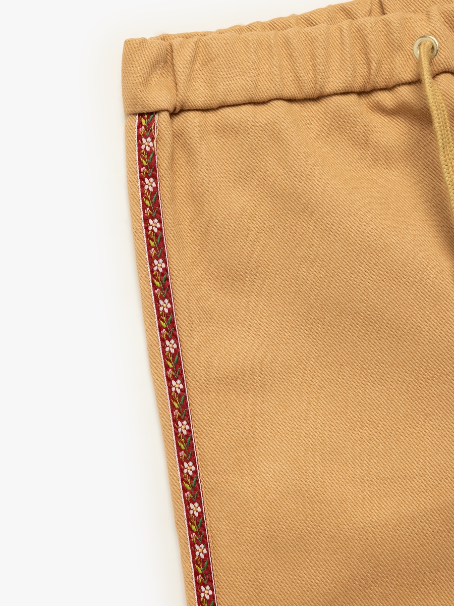 Cotton High Rise Drawstring Stripe Detail Wide Leg Trousers