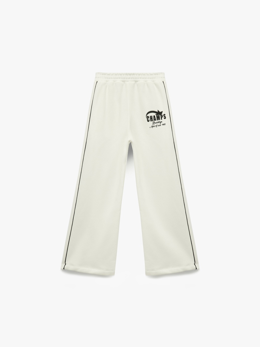 Printed Elastic Waist Piping Detail Wide Leg Sweatpants