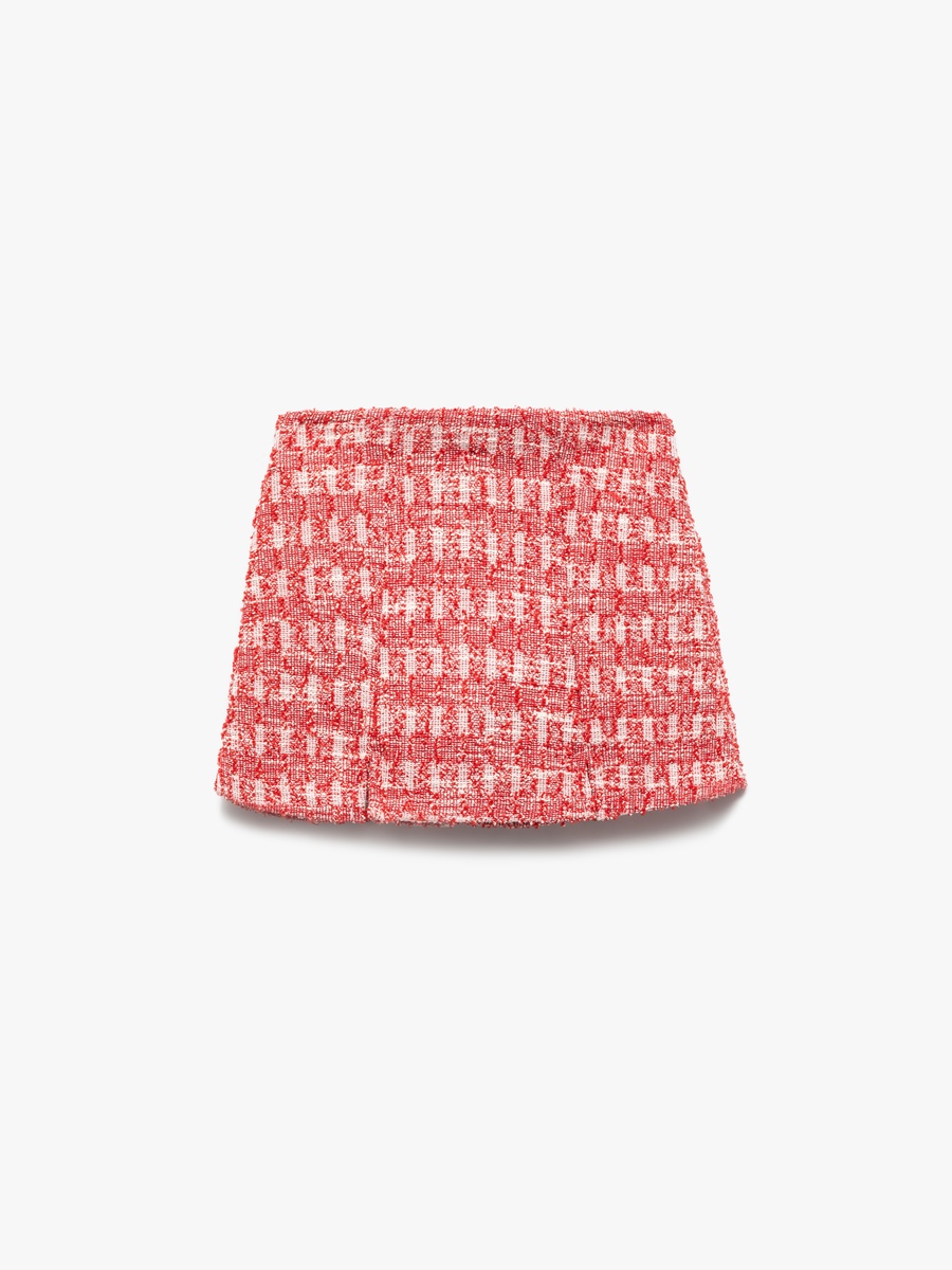 Textured Elastic Waistband Tweed Skort