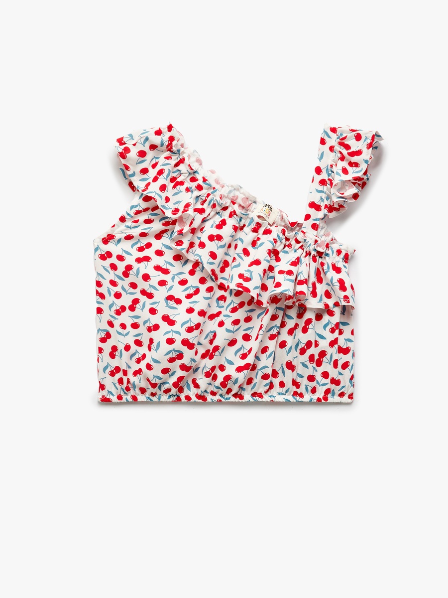 Printed Ruffle Detail Asymmetric Strappy Blouse