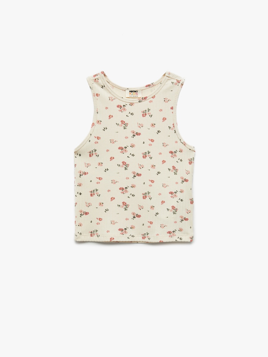 Floral Print Crew Neck Ribbed Tank Top