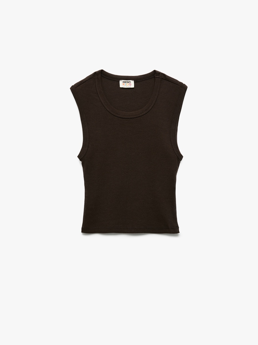 Cotton Ribbed Sleeveless Crew Neck Crop Tank Top