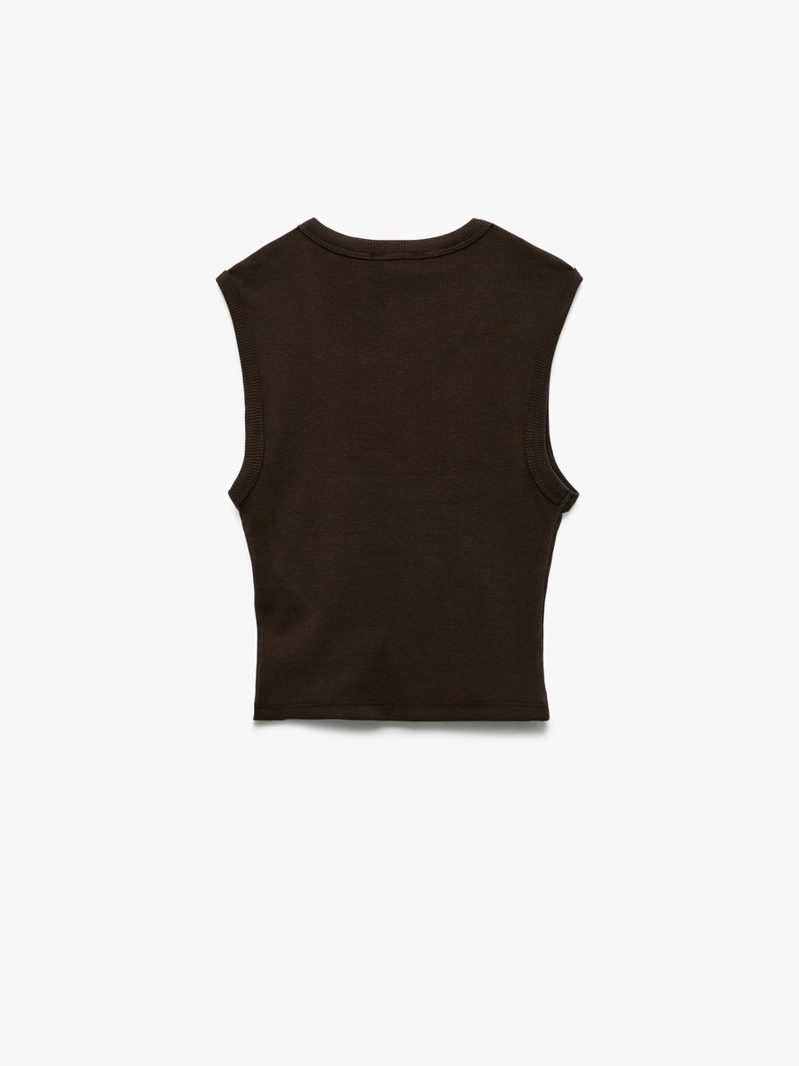 Cotton Ribbed Sleeveless Crew Neck Crop Tank Top