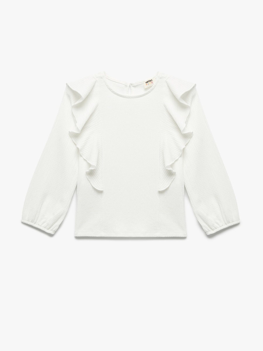 Crew Neck Frill Detail Long Sleeves Blouse