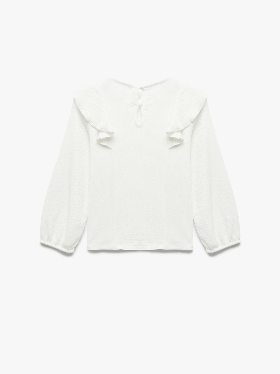 Crew Neck Frill Detail Long Sleeves Blouse