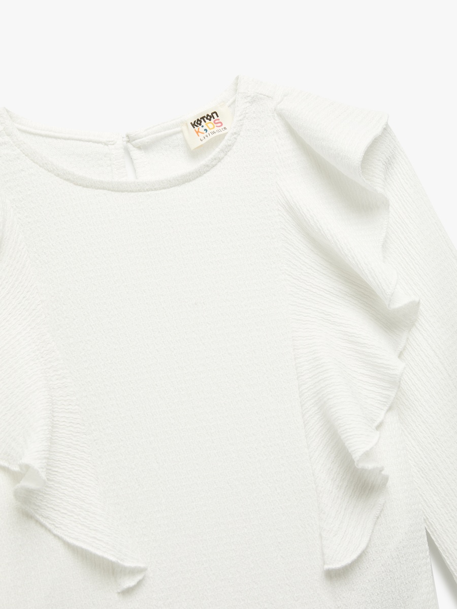 Crew Neck Frill Detail Long Sleeves Blouse