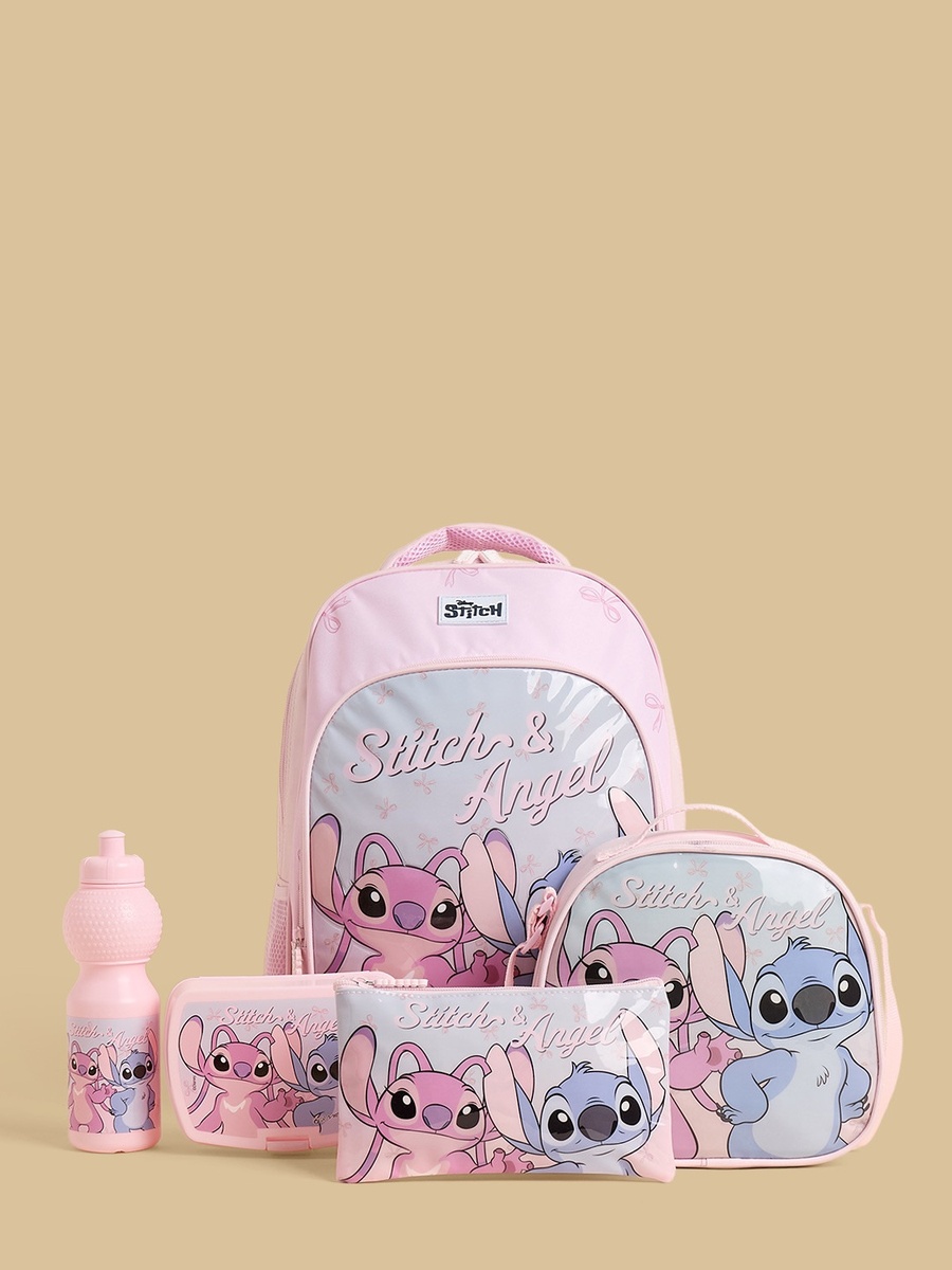 Stitch and Angel Print 5-Piece Backpack Set