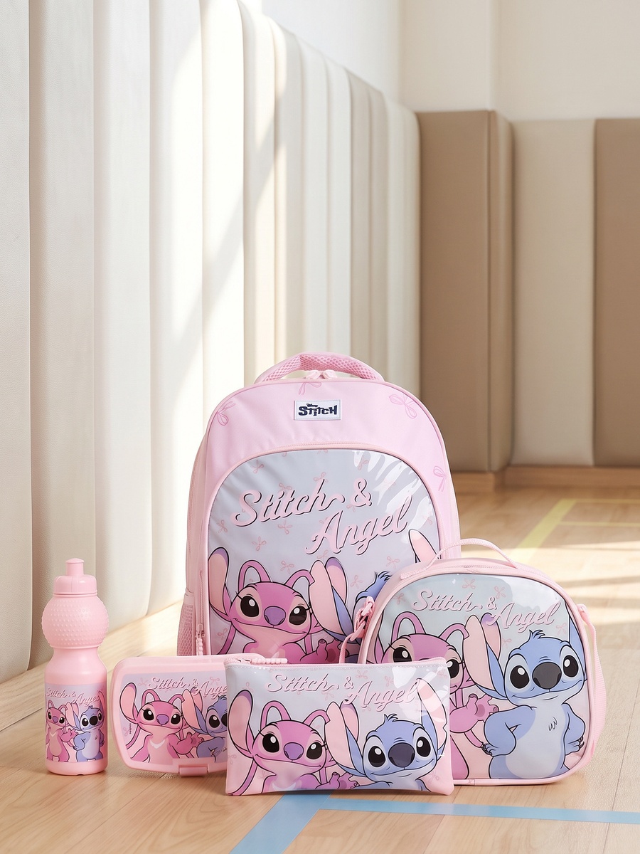 Stitch and Angel Print 5-Piece Backpack Set