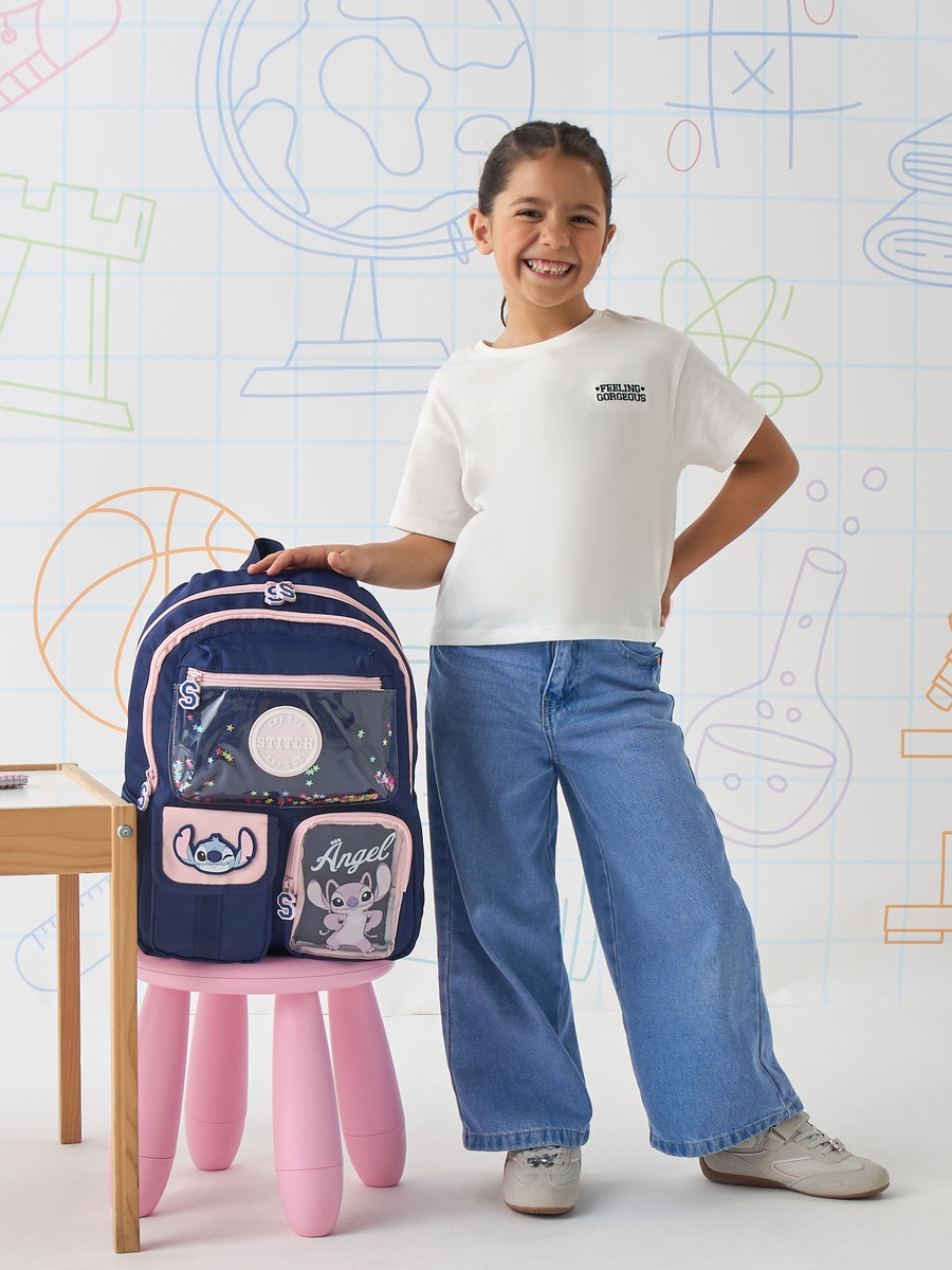 Stitch and Angel Accent Backpack with Padded Shoulder Straps