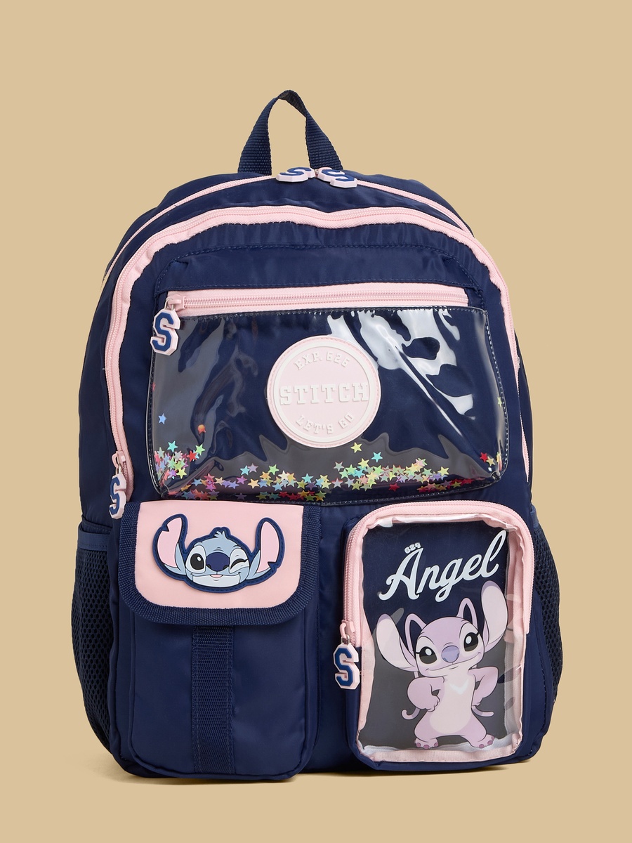 Stitch and Angel Accent Backpack with Padded Shoulder Straps