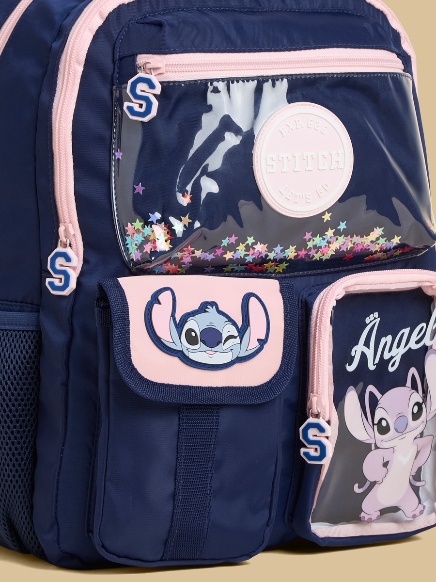 Stitch and Angel Accent Backpack with Padded Shoulder Straps