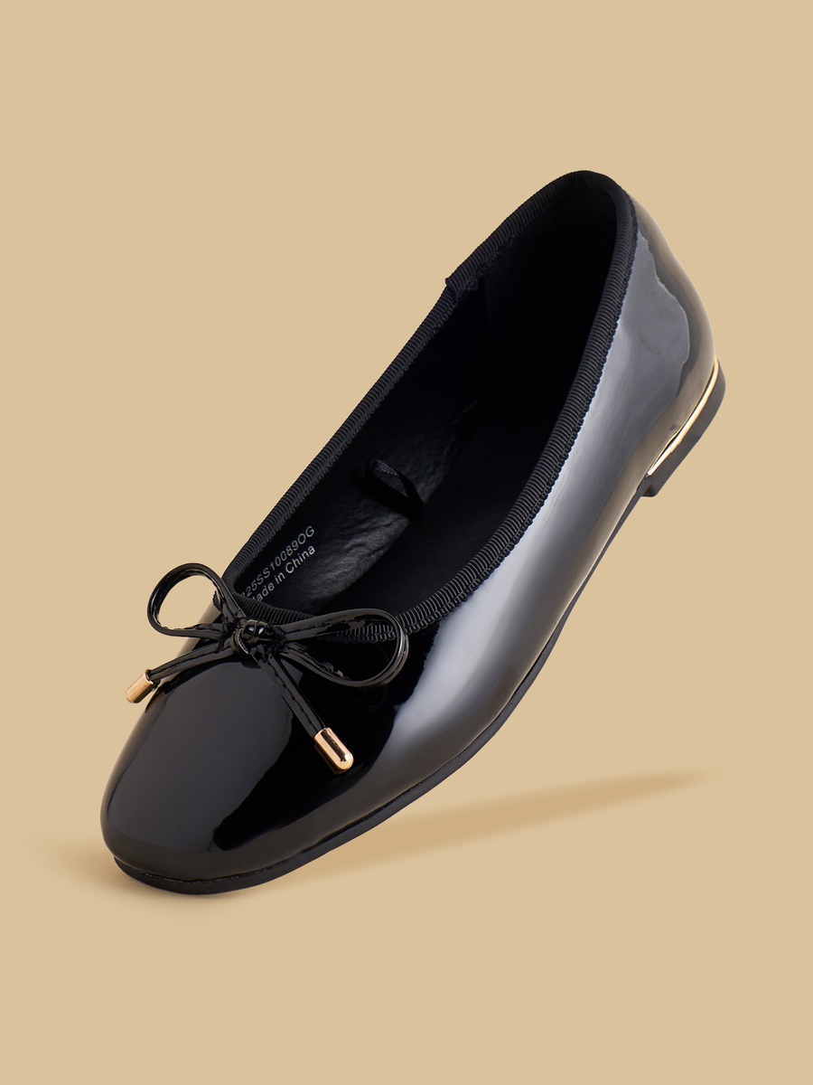 Bow Accent Ballerina Shoes with Metallic Trim